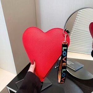 Vibrant Red Heart Clutch with LOVE Strap